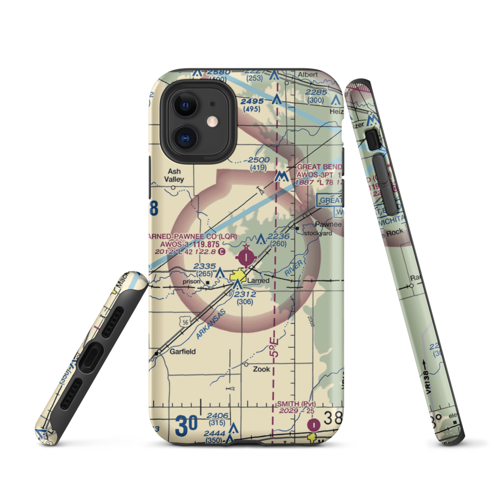 Larned Pawnee County Airport (LQR) VFR Sectional  Tough iPhone Case iPhone 11 model shown