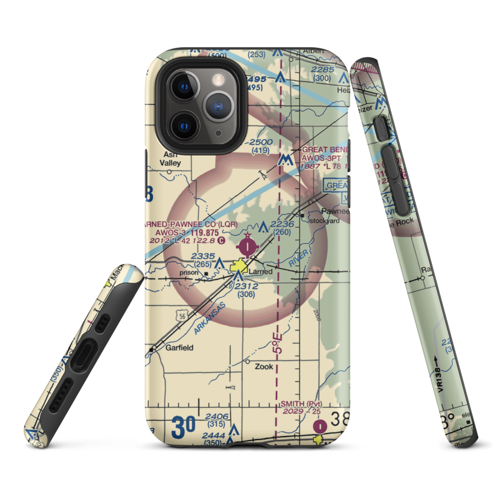 Larned Pawnee County Airport (LQR) VFR Sectional  Tough iPhone Case iPhone 11 Pro model shown