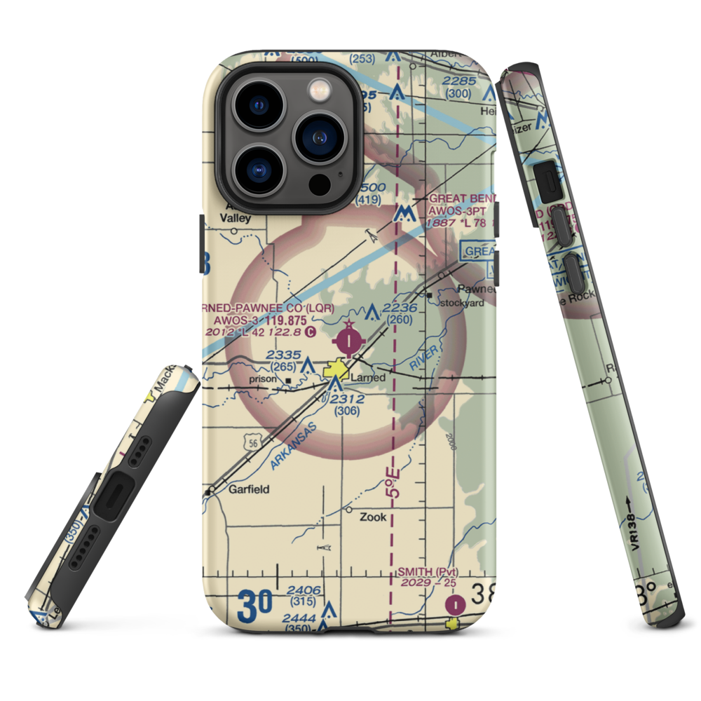Larned Pawnee County Airport (LQR) VFR Sectional  Tough iPhone Case iPhone 13 Pro Max model shown