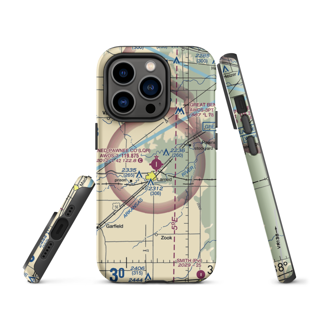 Larned Pawnee County Airport (LQR) VFR Sectional  Tough iPhone Case iPhone 14 Pro model shown