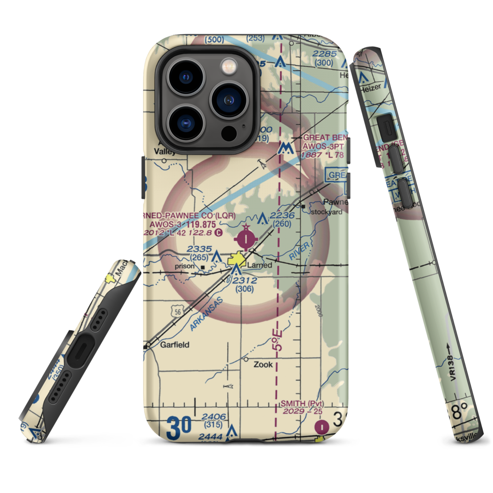 Larned Pawnee County Airport (LQR) VFR Sectional  Tough iPhone Case iPhone 14 Pro Max model shown