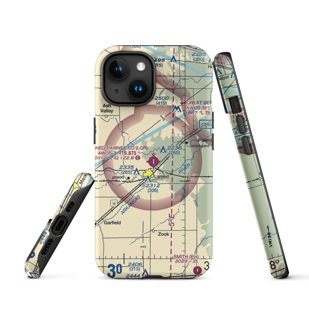 Larned Pawnee County Airport (LQR) VFR Sectional  Tough iPhone Case iPhone 15 model shown
