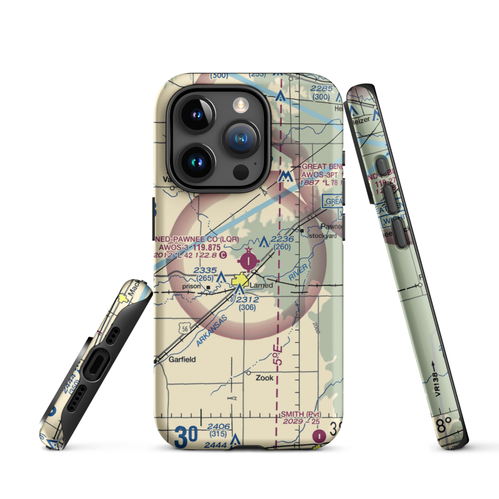 Larned Pawnee County Airport (LQR) VFR Sectional  Tough iPhone Case iPhone 15 Pro model shown