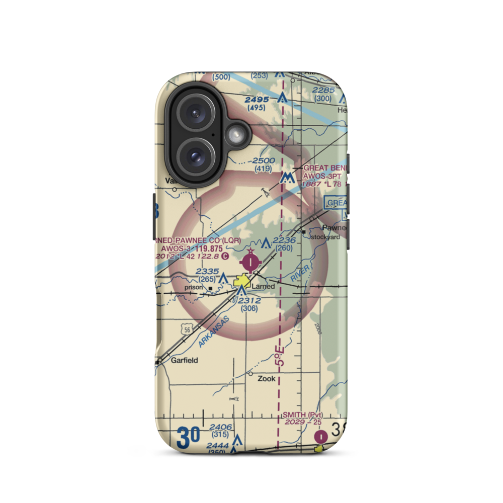 Larned Pawnee County Airport (LQR) VFR Sectional  Tough iPhone Case iPhone 16 model shown
