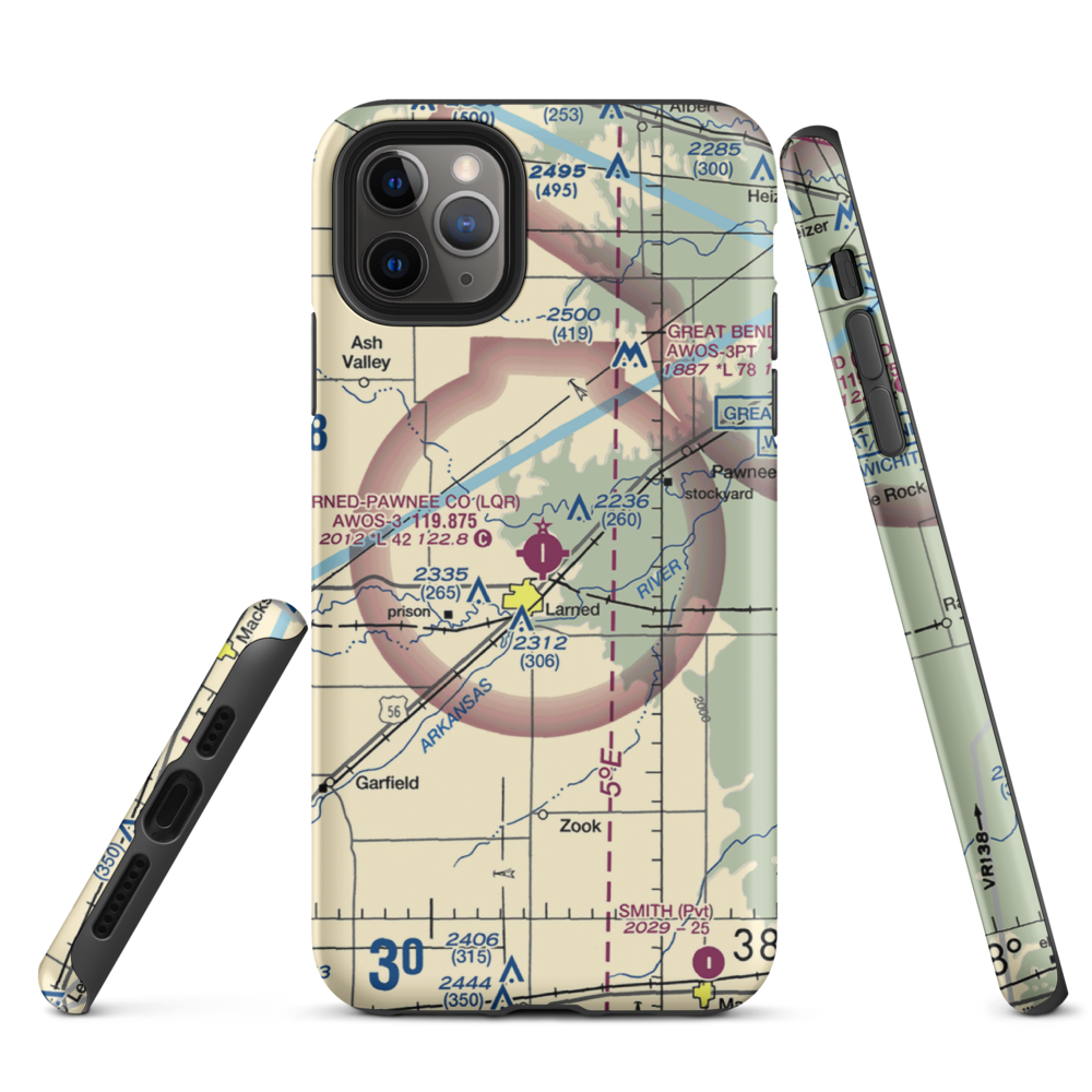 Larned Pawnee County Airport (LQR) VFR Sectional  Tough iPhone Case iPhone 11 Pro Max model shown