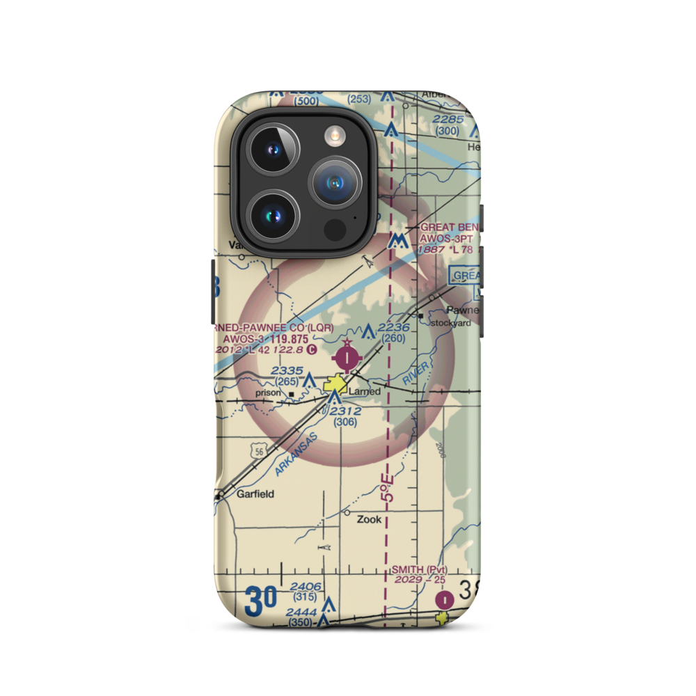 Larned Pawnee County Airport (LQR) VFR Sectional  Tough iPhone Case iPhone 16 Pro model shown