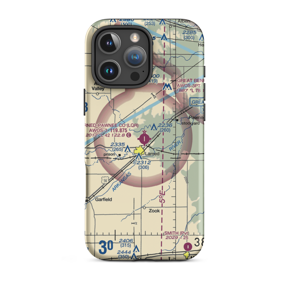 Larned Pawnee County Airport (LQR) VFR Sectional  Tough iPhone Case iPhone 16 Pro Max model shown