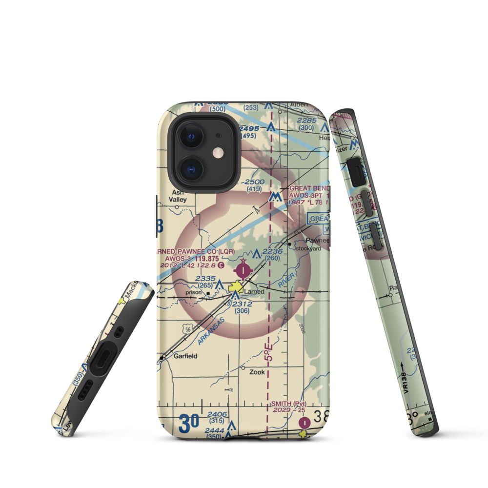 Larned Pawnee County Airport (LQR) VFR Sectional  Tough iPhone Case iPhone 12 mini model shown