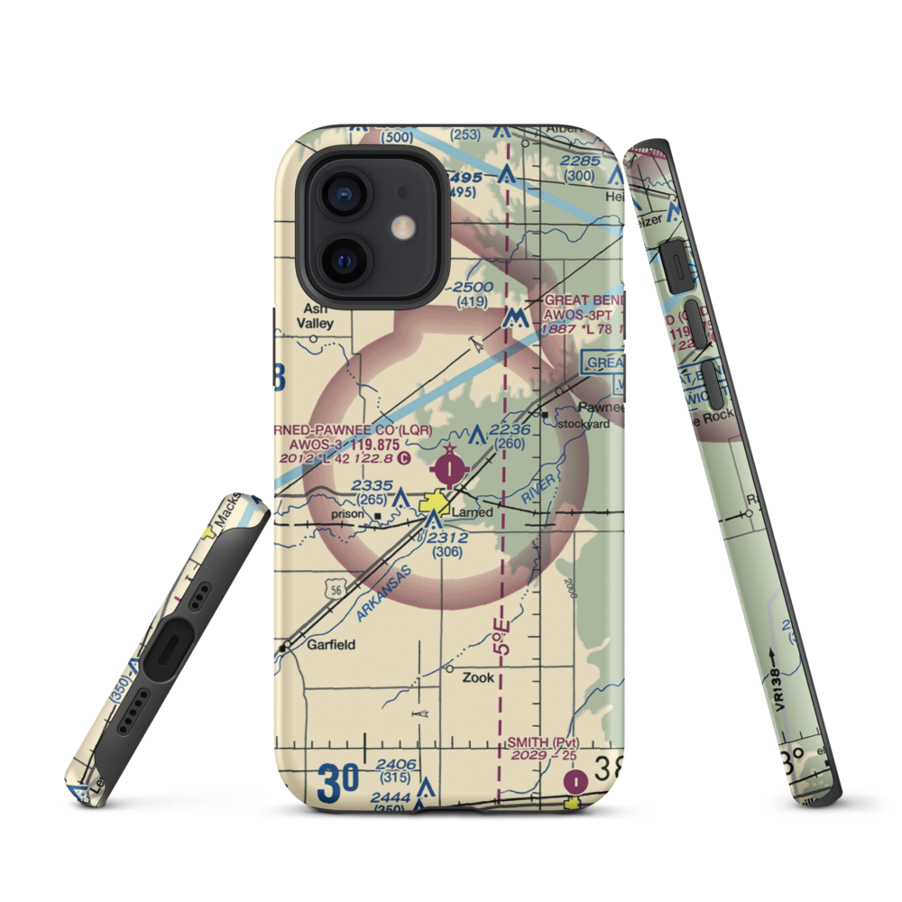 Larned Pawnee County Airport (LQR) VFR Sectional  Tough iPhone Case iPhone 12 model shown
