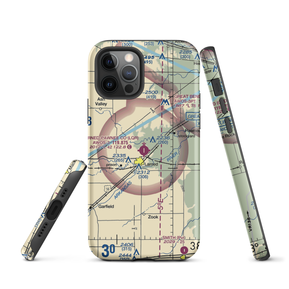 Larned Pawnee County Airport (LQR) VFR Sectional  Tough iPhone Case iPhone 12 Pro model shown