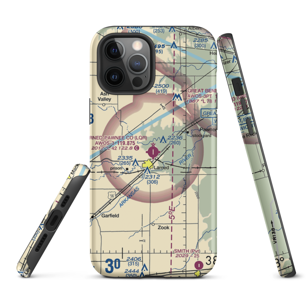 Larned Pawnee County Airport (LQR) VFR Sectional  Tough iPhone Case iPhone 12 Pro Max model shown