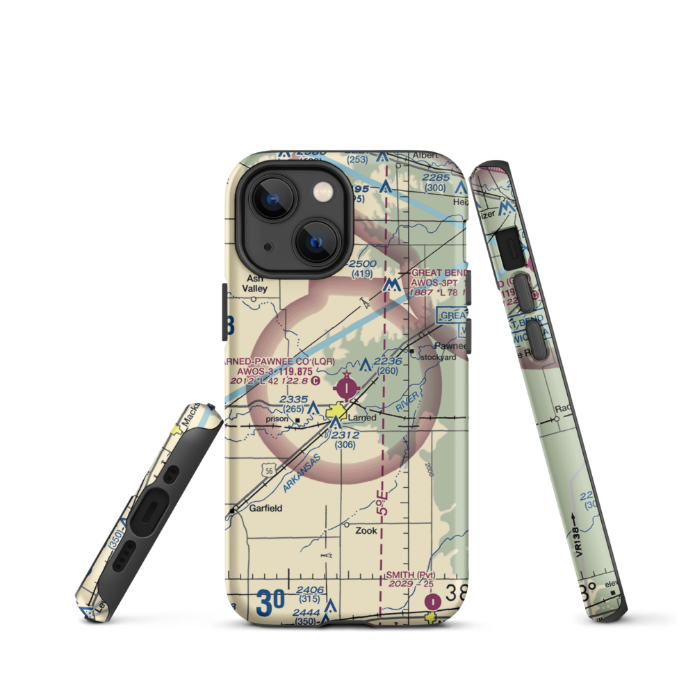 Larned Pawnee County Airport (LQR) VFR Sectional  Tough iPhone Case iPhone 13 mini model shown