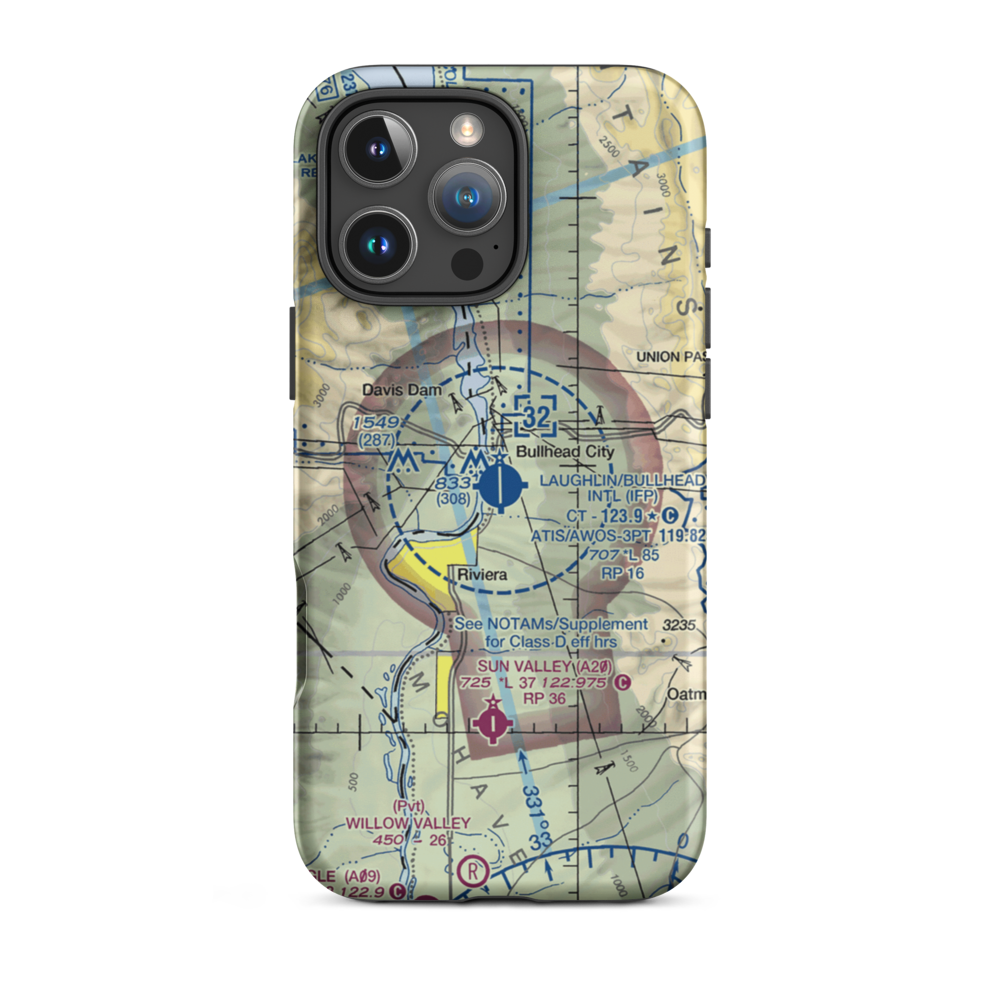 Laughlin Bullhead International Airport (IFP) VFR Sectional  Tough iPhone Case iPhone 16 Pro Max model shown