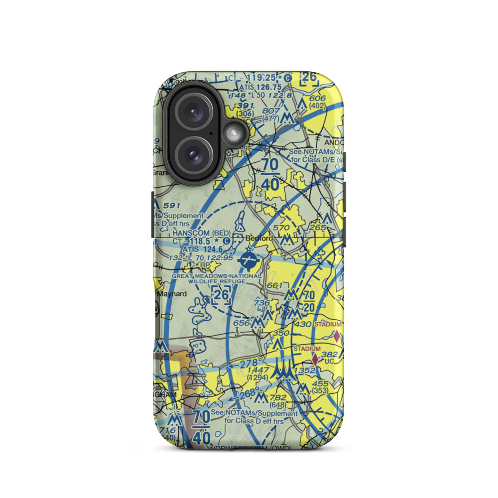 Laurence G Hanscom Field (BED) VFR Sectional  Tough iPhone Case iPhone 16 model shown