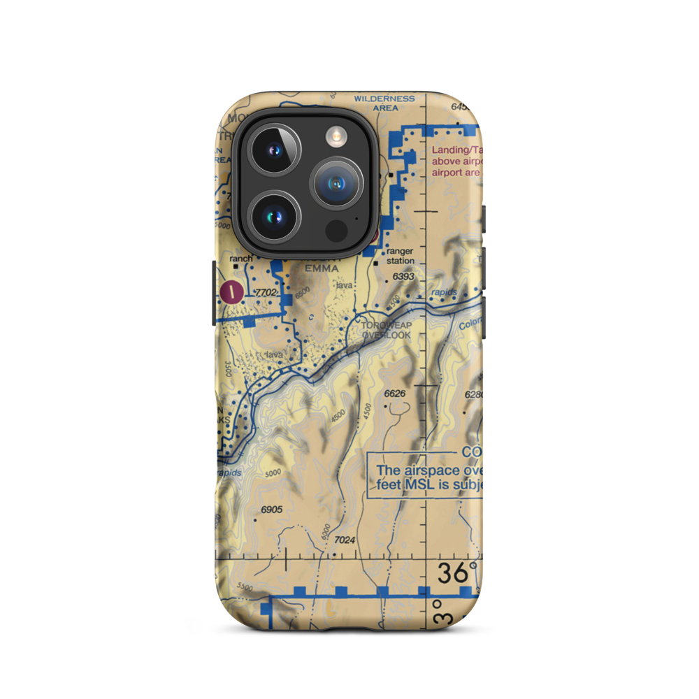 Lava Falls Heliport (HAE) VFR Sectional  Tough iPhone Case iPhone 16 Pro model shown