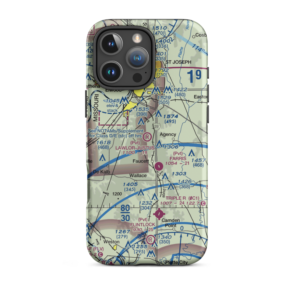 Lawlor-Justus Airport (9MO3) VFR Sectional  Tough iPhone Case iPhone 16 Pro Max model shown