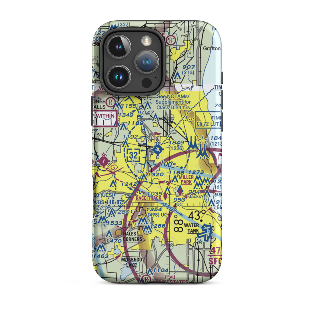Lawrence J Timmerman Airport (MWC) VFR Sectional  Tough iPhone Case iPhone 16 Pro Max model shown