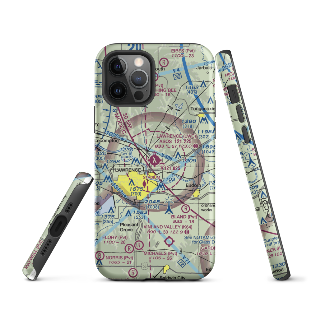Lawrence Municipal Airport (LWC) VFR Sectional  Tough iPhone Case iPhone 12 Pro model shown