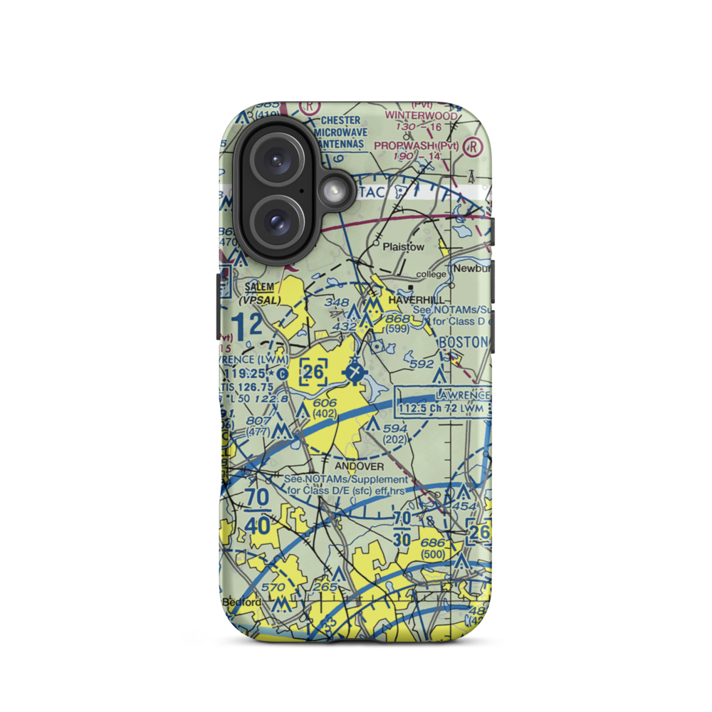 Lawrence Municipal Airport (LWM) VFR Sectional  Tough iPhone Case iPhone 16 model shown