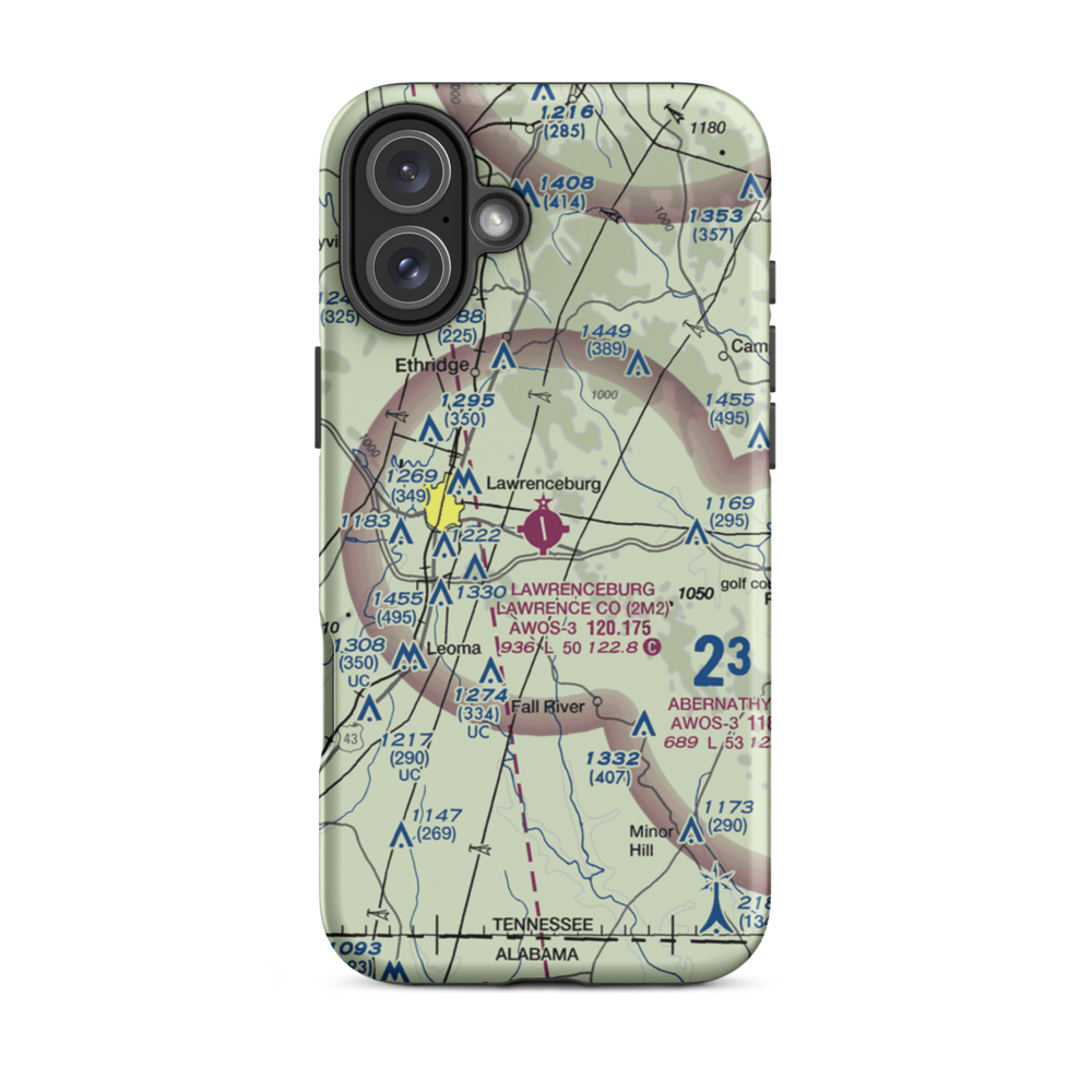 Lawrenceburg Lawrence County Airport (2M2) VFR Sectional  Tough iPhone Case iPhone 16 Plus model shown