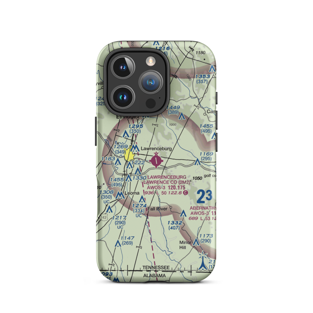 Lawrenceburg Lawrence County Airport (2M2) VFR Sectional  Tough iPhone Case iPhone 16 Pro model shown