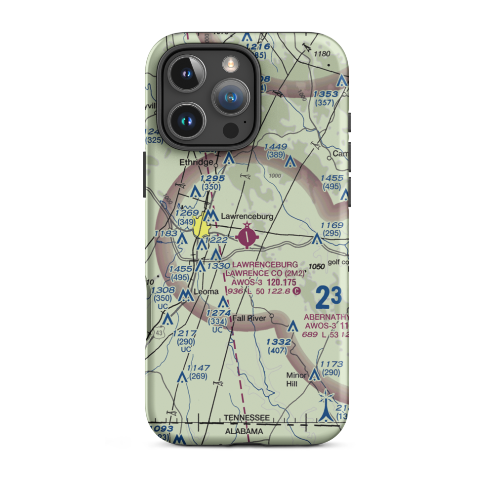 Lawrenceburg Lawrence County Airport (2M2) VFR Sectional  Tough iPhone Case iPhone 16 Pro Max model shown
