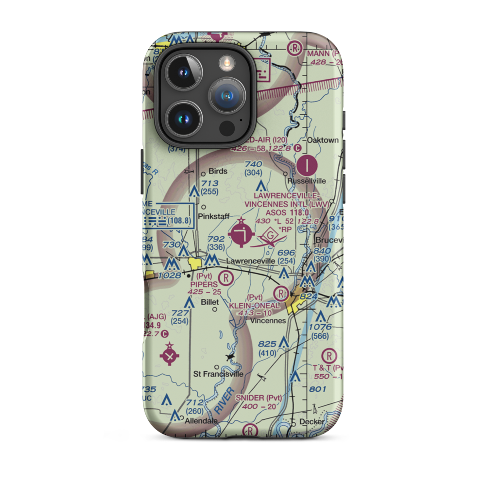 Lawrenceville Vincennes International Airport (LWV) VFR Sectional  Tough iPhone Case iPhone 16 Pro Max model shown