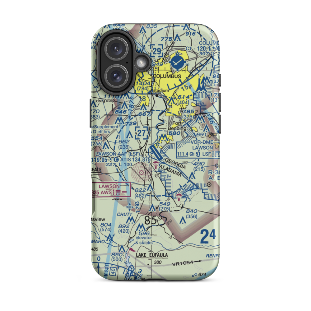 Lawson Army Air Field (Fort Benning) (LSF) VFR Sectional  Tough iPhone Case iPhone 16 Plus model shown