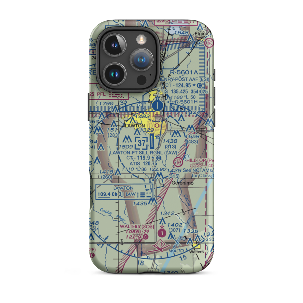 Lawton Fort Sill Regional Airport (LAW) VFR Sectional  Tough iPhone Case iPhone 16 Pro Max model shown
