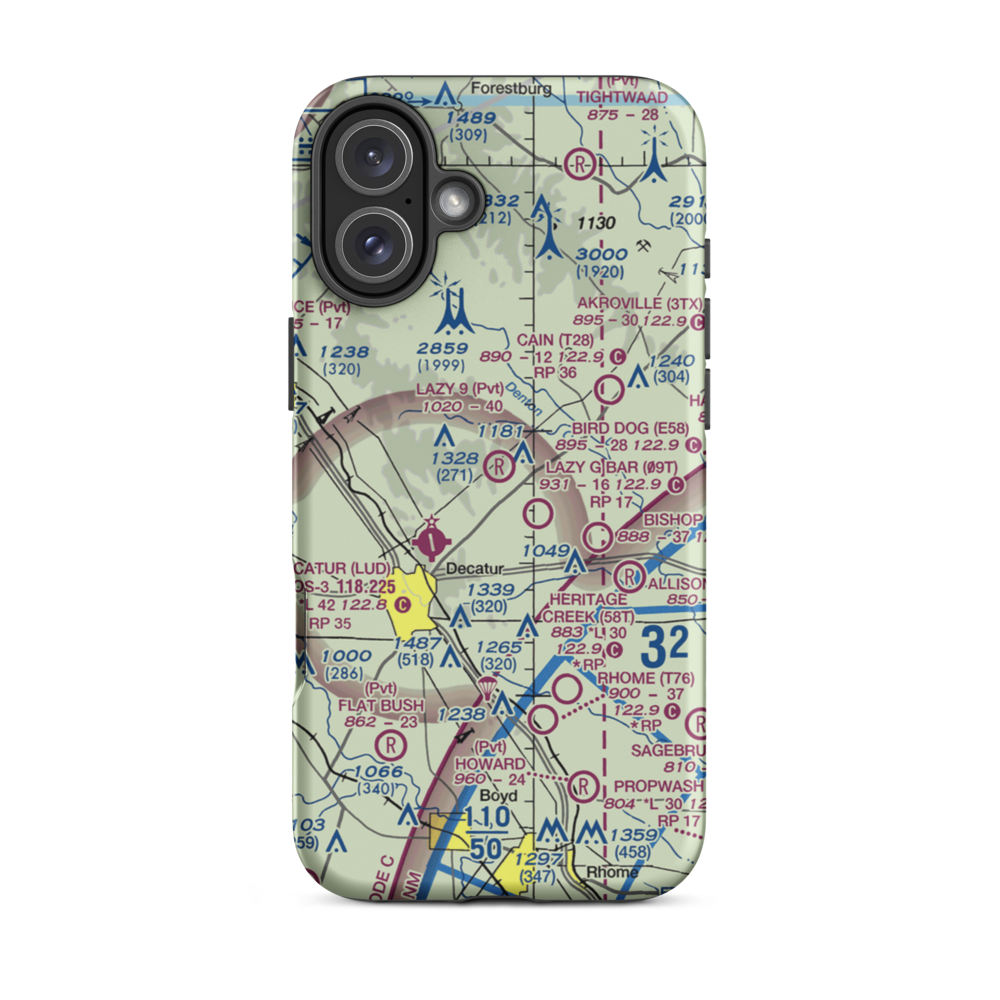 Lazy 9 Ranch Airport (TX64) VFR Sectional  Tough iPhone Case iPhone 16 Plus model shown