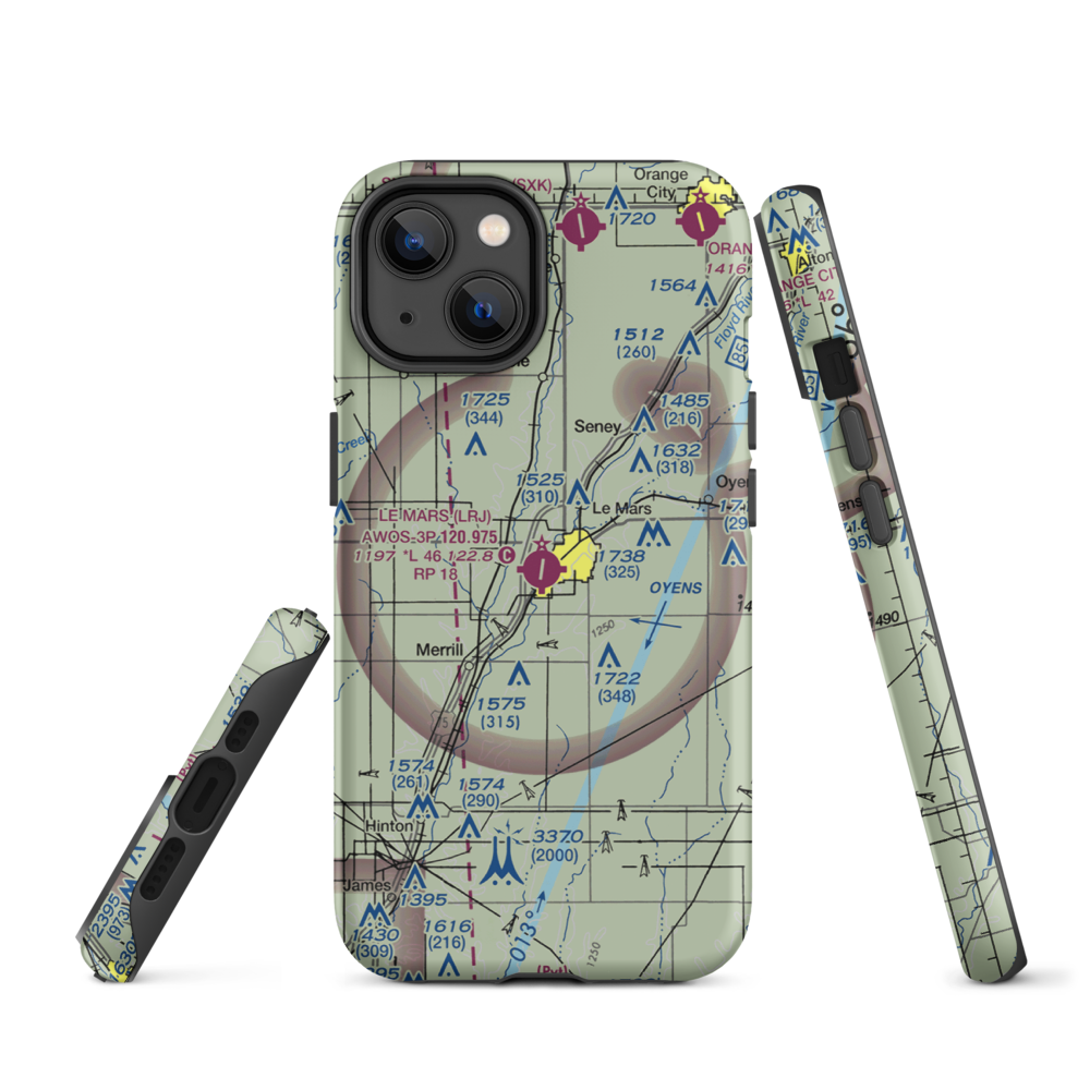 Le Mars Municipal Airport (LRJ) VFR Sectional  Tough iPhone Case iPhone 14 model shown