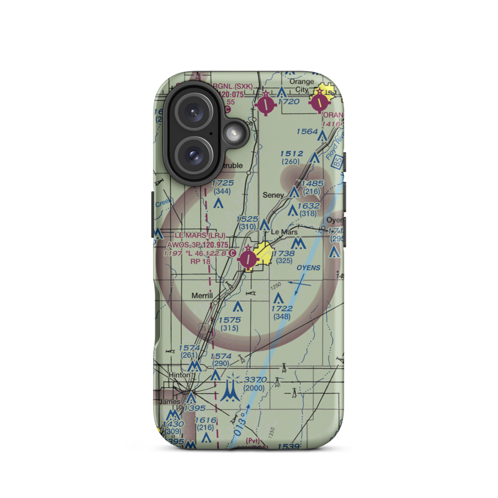 Le Mars Municipal Airport (LRJ) VFR Sectional  Tough iPhone Case iPhone 16 model shown