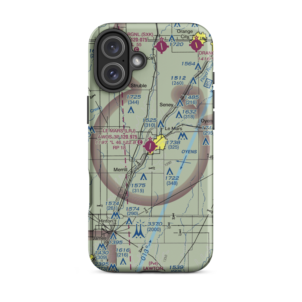 Le Mars Municipal Airport (LRJ) VFR Sectional  Tough iPhone Case iPhone 16 Plus model shown