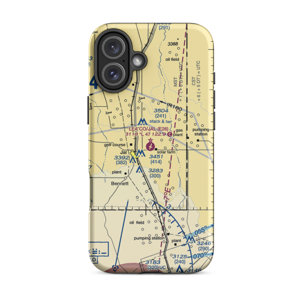 Lea County-Jal Airport (E26) VFR Sectional  Tough iPhone Case iPhone 16 Plus model shown