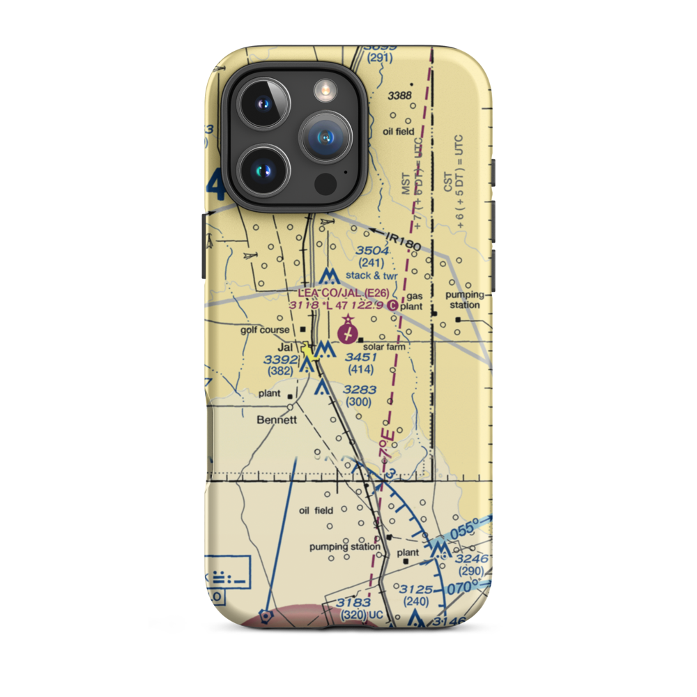 Lea County-Jal Airport (E26) VFR Sectional  Tough iPhone Case iPhone 16 Pro Max model shown