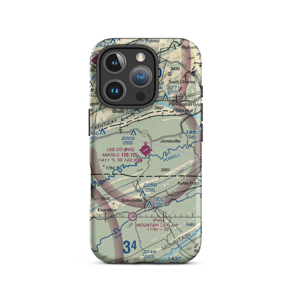 Lee County Airport (0VG) VFR Sectional  Tough iPhone Case iPhone 16 Pro model shown
