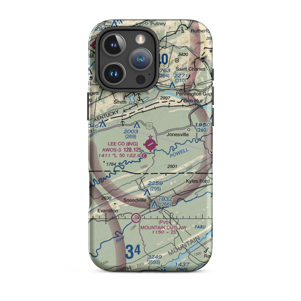 Lee County Airport (0VG) VFR Sectional  Tough iPhone Case iPhone 16 Pro Max model shown