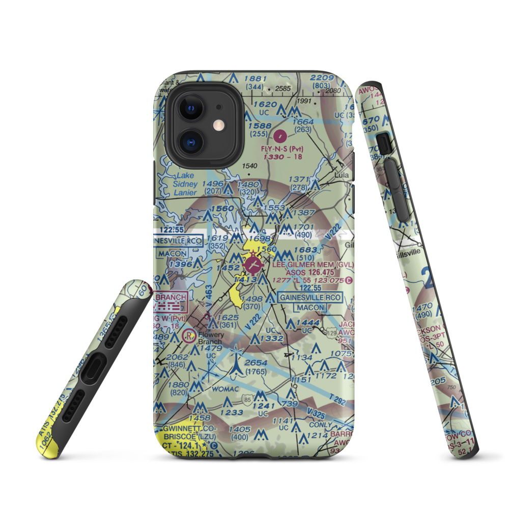 Lee Gilmer Memorial Airport (GVL) VFR Sectional  Tough iPhone Case iPhone 11 model shown