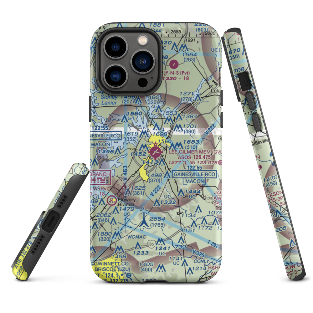 Lee Gilmer Memorial Airport (GVL) VFR Sectional  Tough iPhone Case iPhone 13 Pro Max model shown