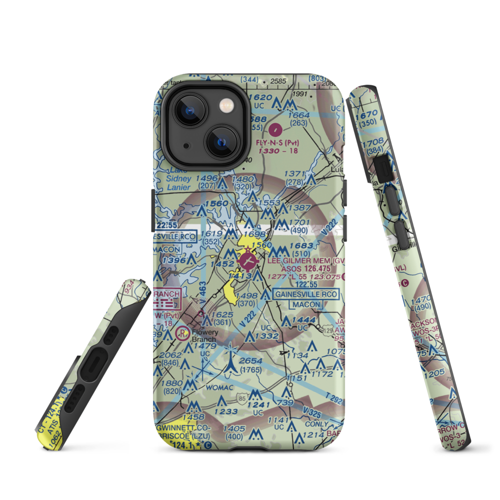 Lee Gilmer Memorial Airport (GVL) VFR Sectional  Tough iPhone Case iPhone 14 model shown