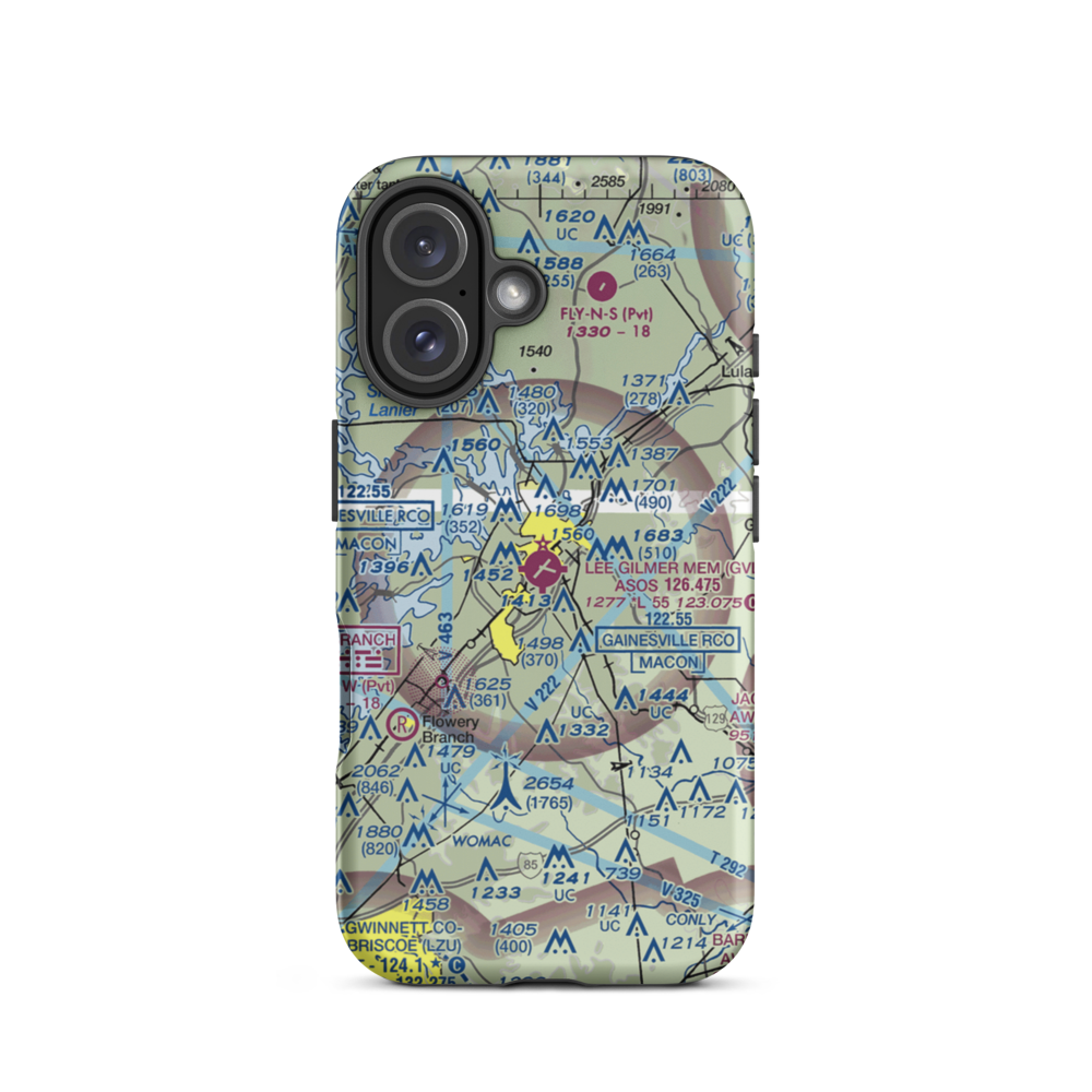 Lee Gilmer Memorial Airport (GVL) VFR Sectional  Tough iPhone Case iPhone 16 model shown