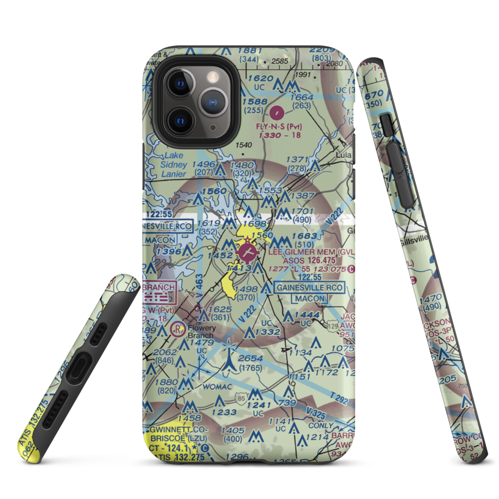 Lee Gilmer Memorial Airport (GVL) VFR Sectional  Tough iPhone Case iPhone 11 Pro Max model shown