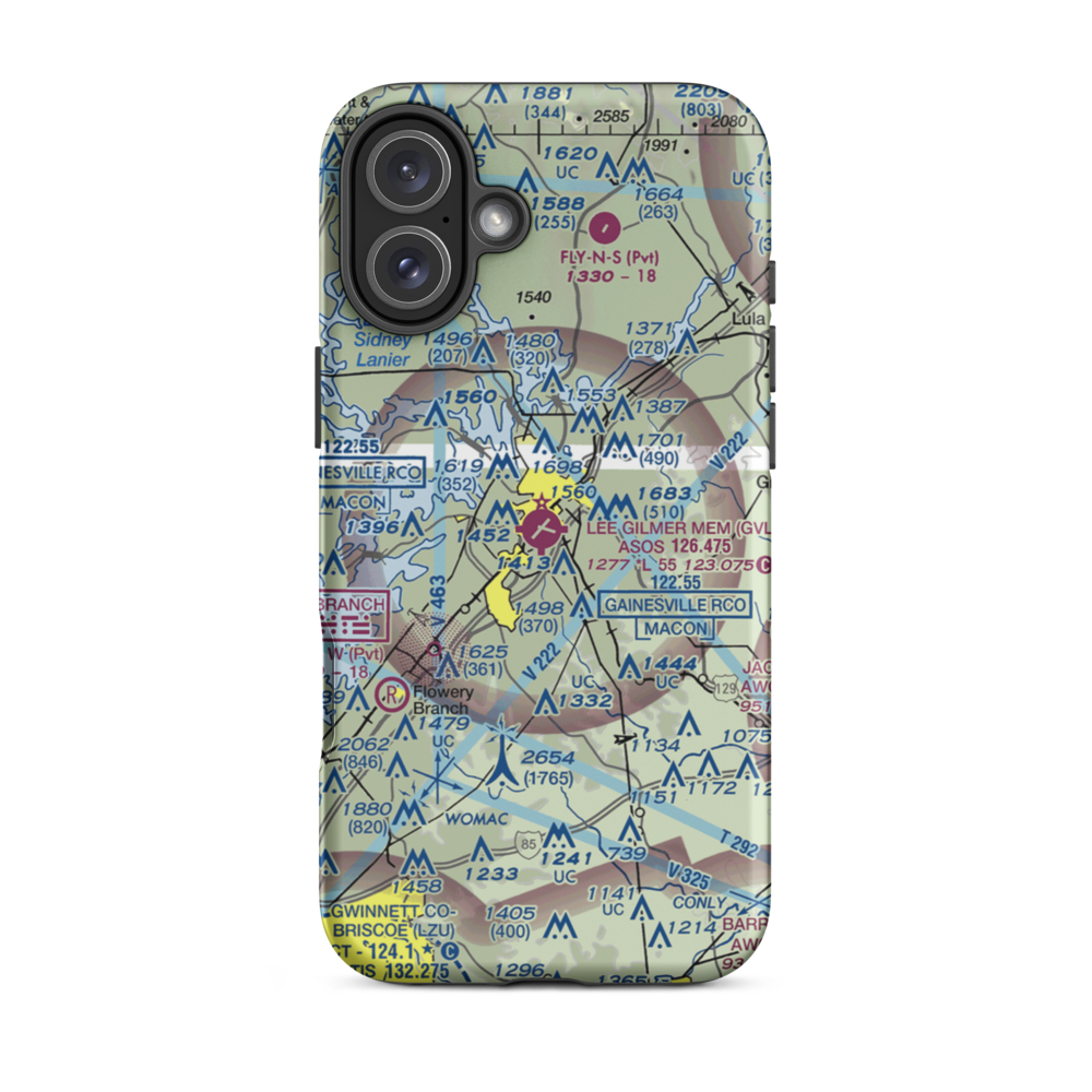 Lee Gilmer Memorial Airport (GVL) VFR Sectional  Tough iPhone Case iPhone 16 Plus model shown