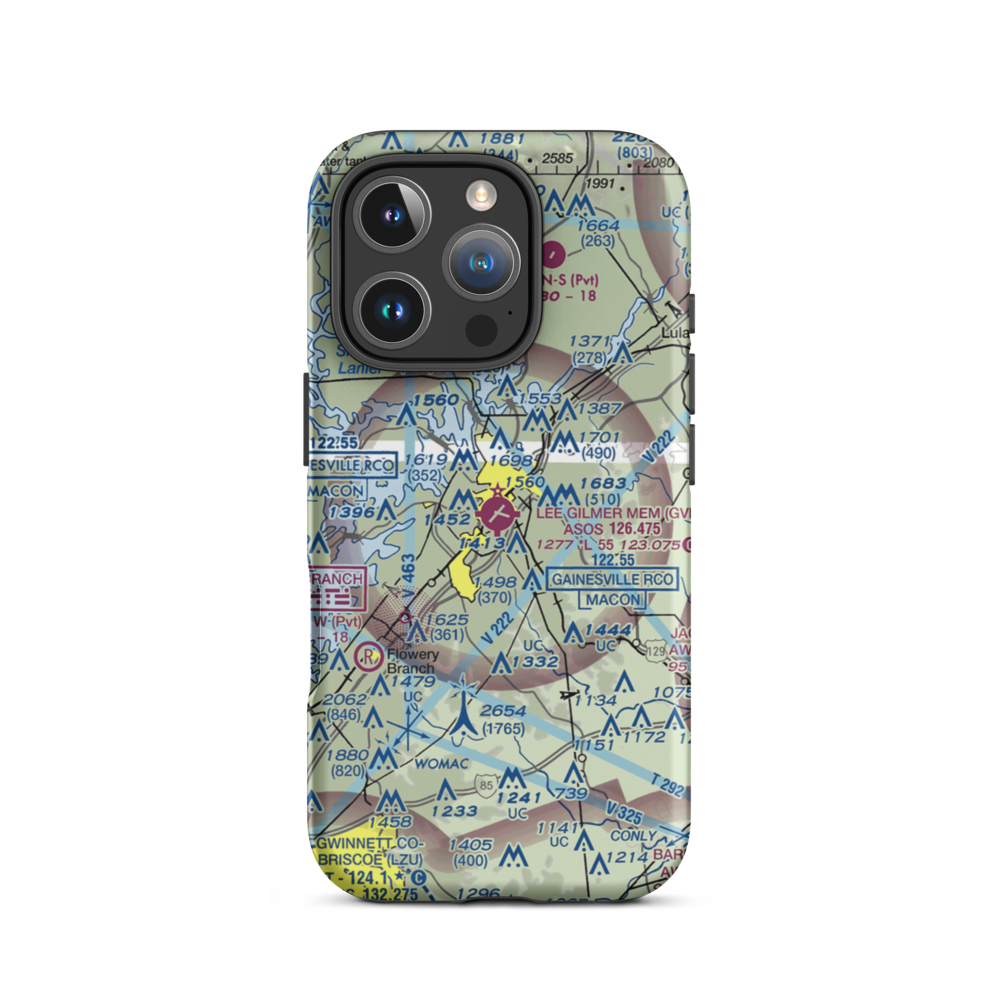 Lee Gilmer Memorial Airport (GVL) VFR Sectional  Tough iPhone Case iPhone 16 Pro model shown