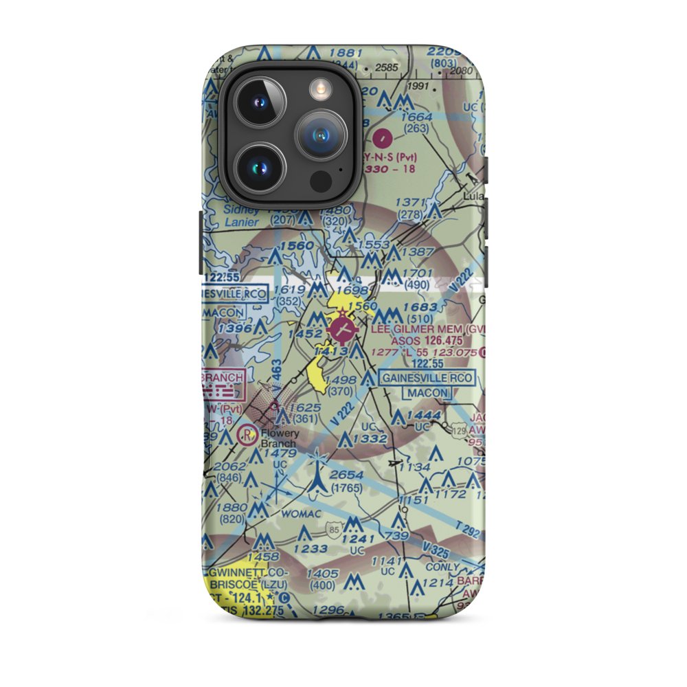 Lee Gilmer Memorial Airport (GVL) VFR Sectional  Tough iPhone Case iPhone 16 Pro Max model shown
