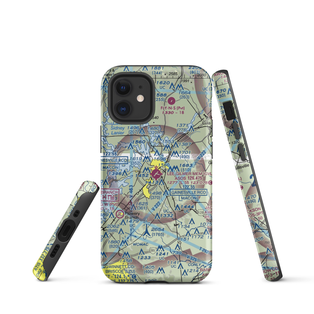 Lee Gilmer Memorial Airport (GVL) VFR Sectional  Tough iPhone Case iPhone 12 mini model shown