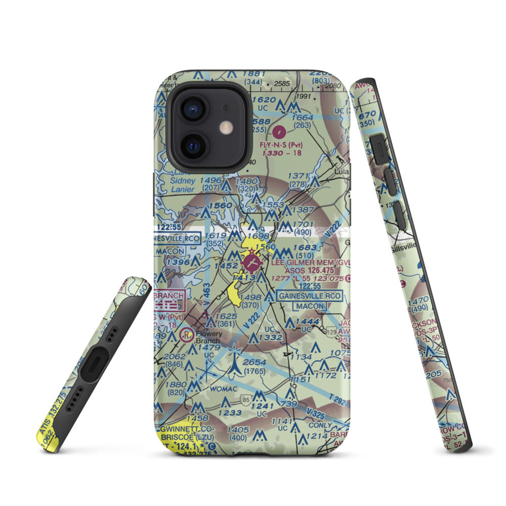 Lee Gilmer Memorial Airport (GVL) VFR Sectional  Tough iPhone Case iPhone 12 model shown