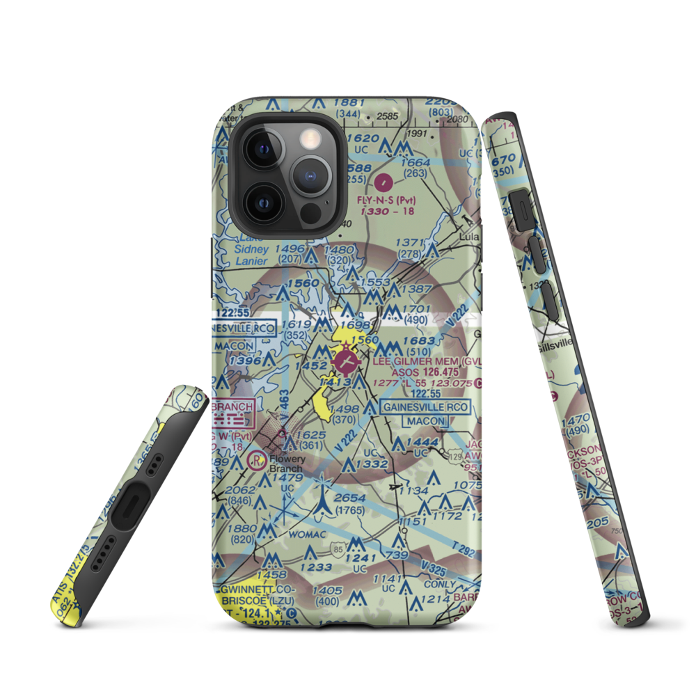 Lee Gilmer Memorial Airport (GVL) VFR Sectional  Tough iPhone Case iPhone 12 Pro model shown