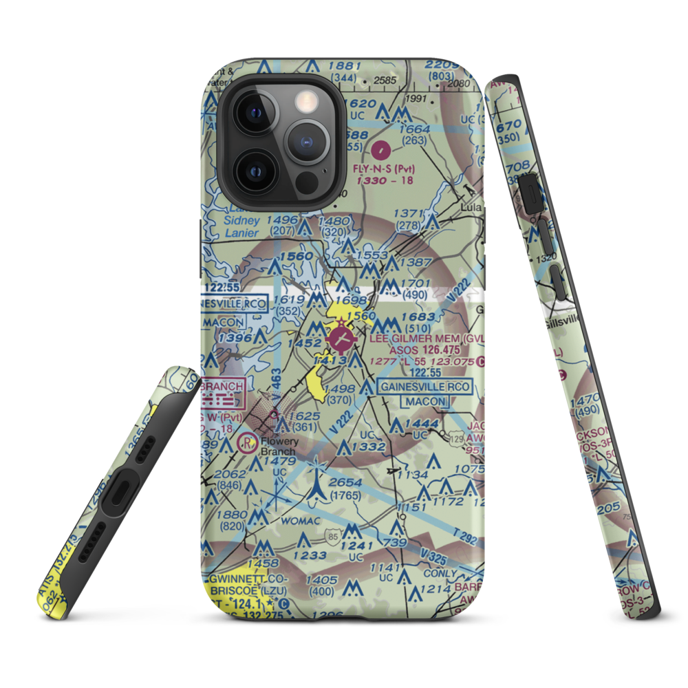 Lee Gilmer Memorial Airport (GVL) VFR Sectional  Tough iPhone Case iPhone 12 Pro Max model shown