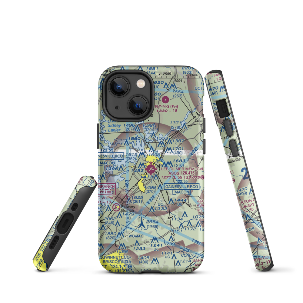 Lee Gilmer Memorial Airport (GVL) VFR Sectional  Tough iPhone Case iPhone 13 mini model shown